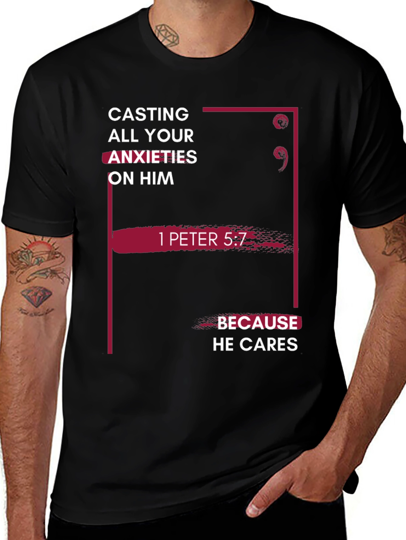 Faith-Based T-Shirt - 1 Peter 5:7 Bible Verse Tee