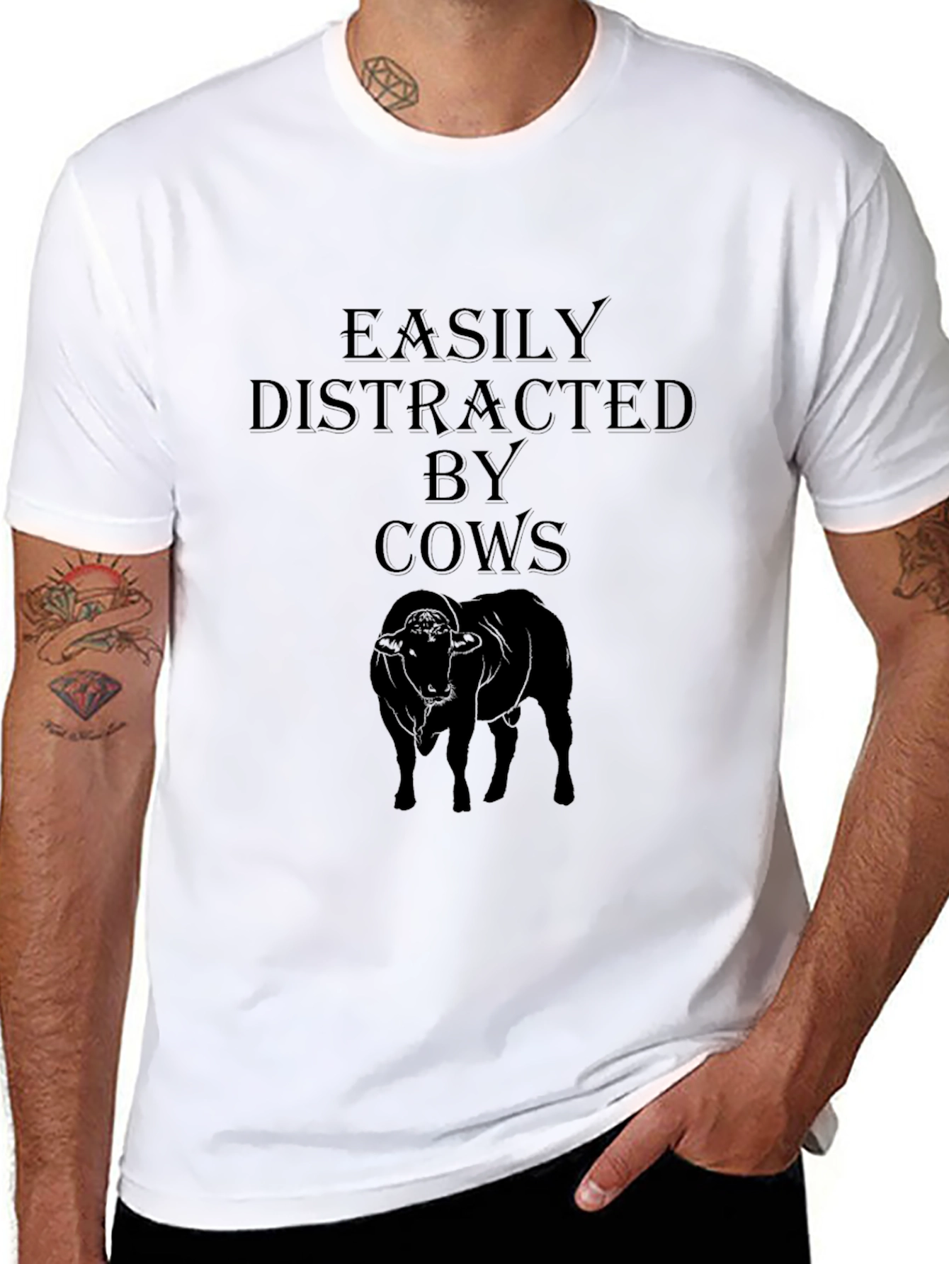 Easily Distracted By Cows Black T-Shirt