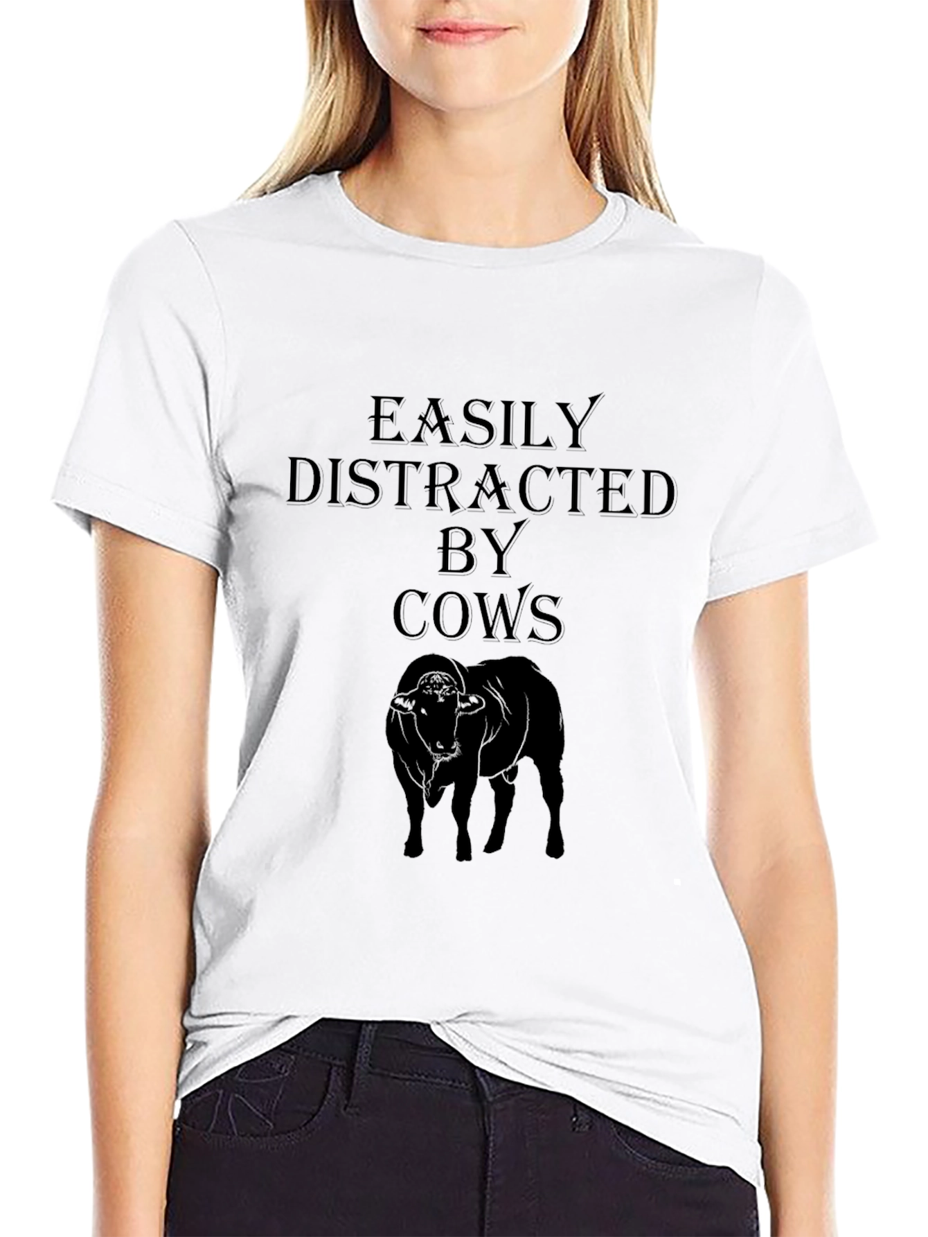 Easily Distracted By Cows Black T-Shirt