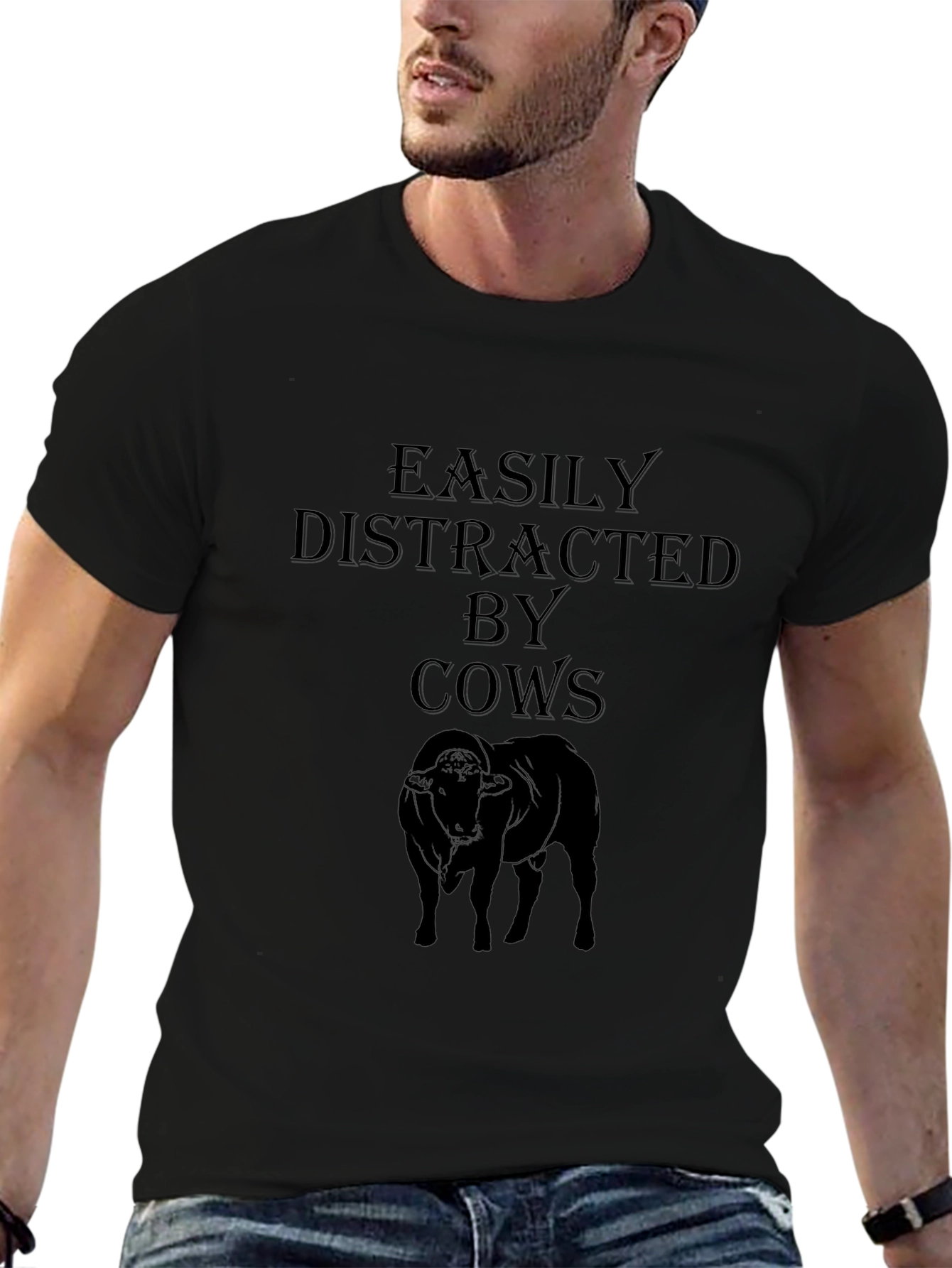 Easily Distracted By Cows Black T-Shirt
