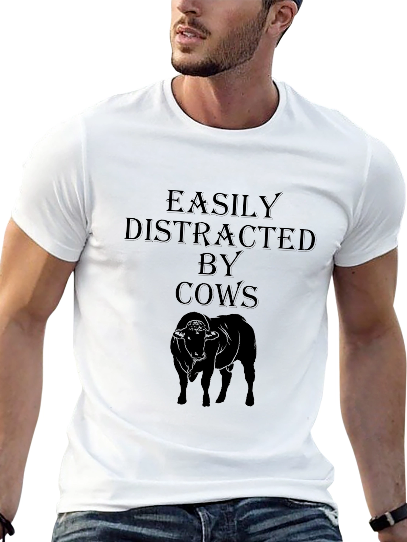 Easily Distracted By Cows Black T-Shirt