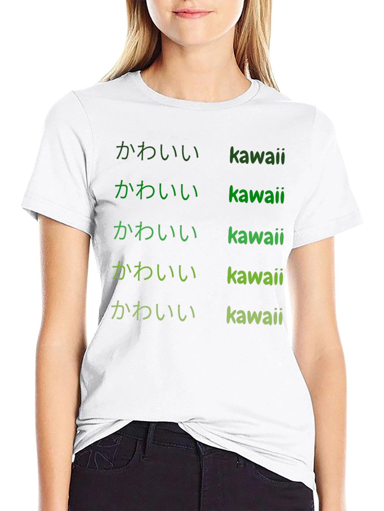 Kawaii Text Print Black Tee