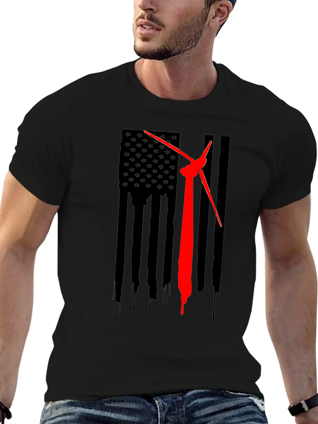American Flag Wind Turbine T-Shirt - Patriotic Design
