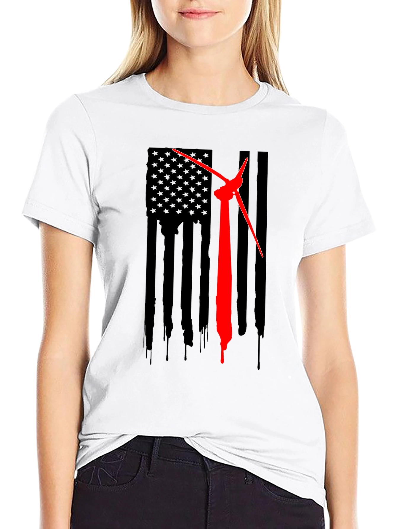 American Flag Wind Turbine T-Shirt - Patriotic Design