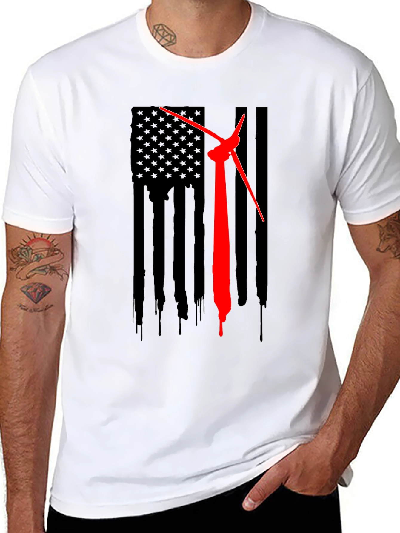 American Flag Wind Turbine T-Shirt - Patriotic Design