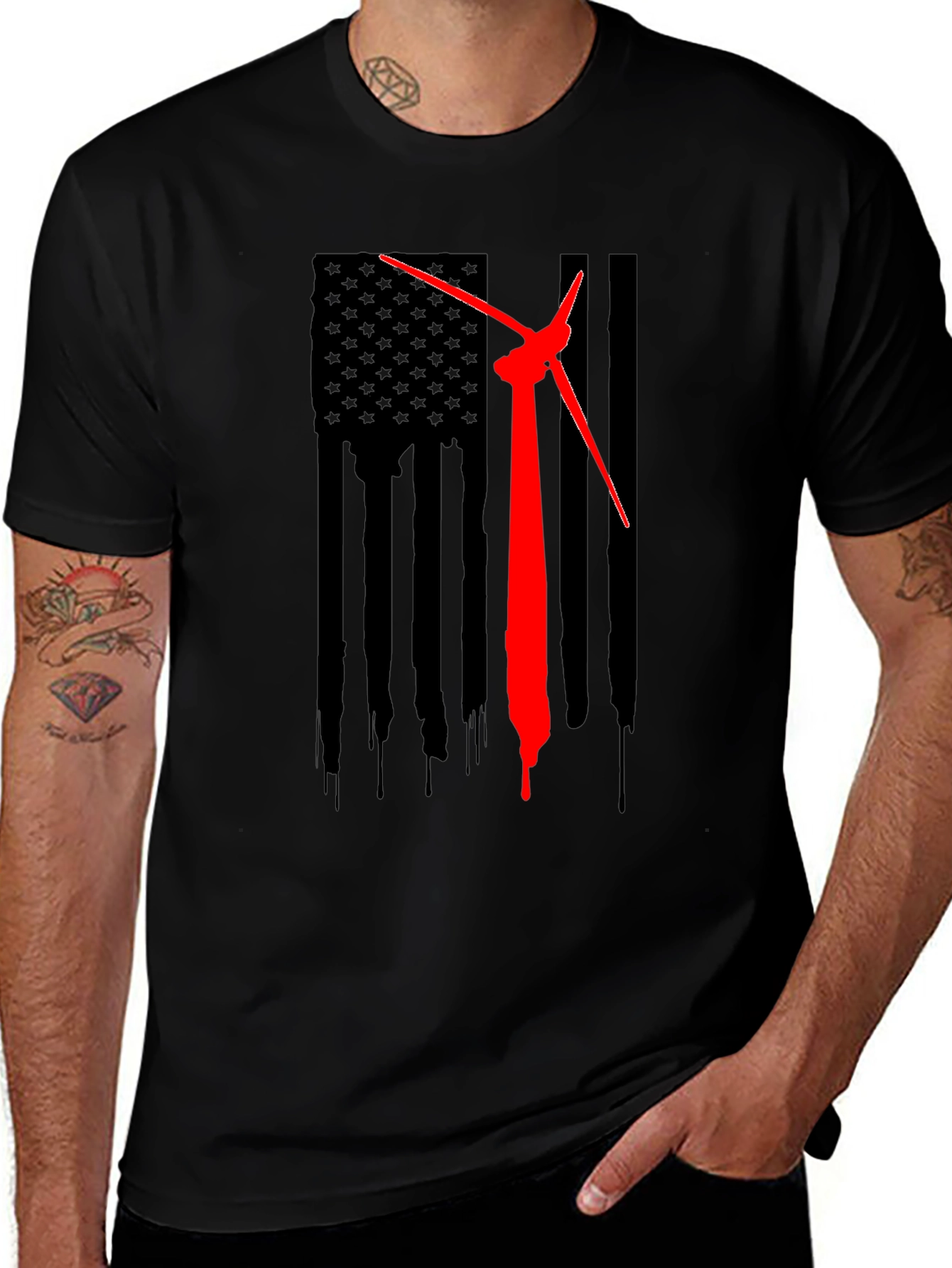 American Flag Wind Turbine T-Shirt - Patriotic Design