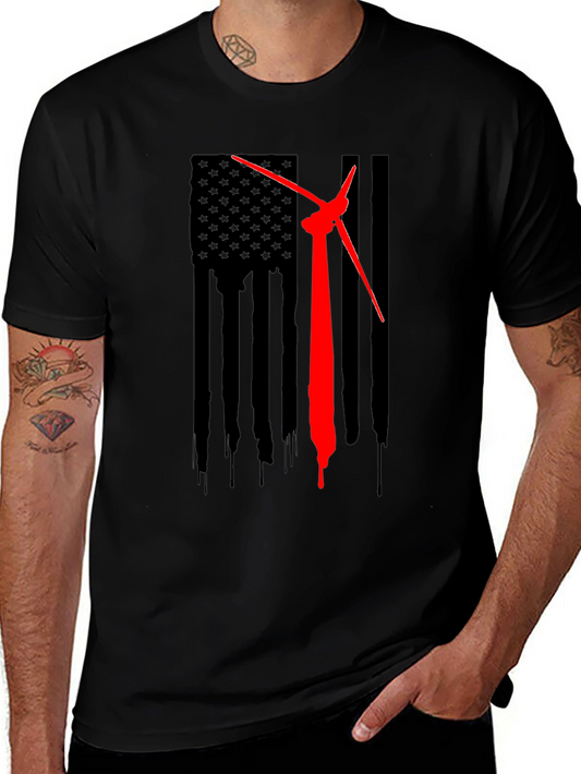 American Flag Wind Turbine T-Shirt - Patriotic Design