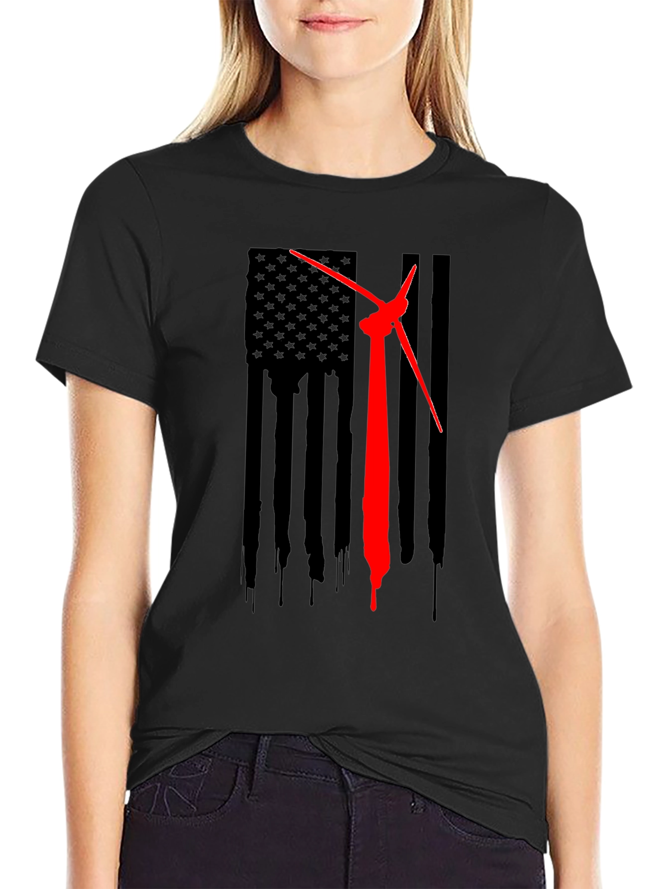 American Flag Wind Turbine T-Shirt - Patriotic Design
