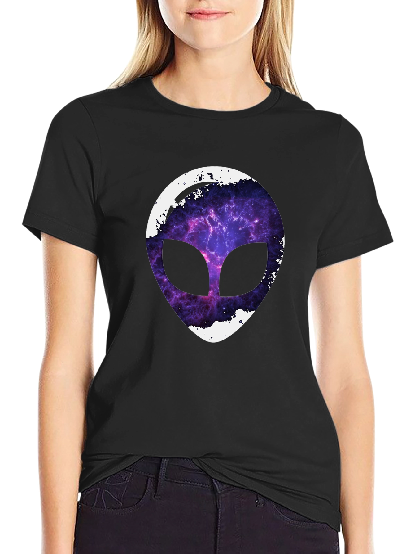 Galaxy Alien Graphic Tee - Black Cotton T-Shirt