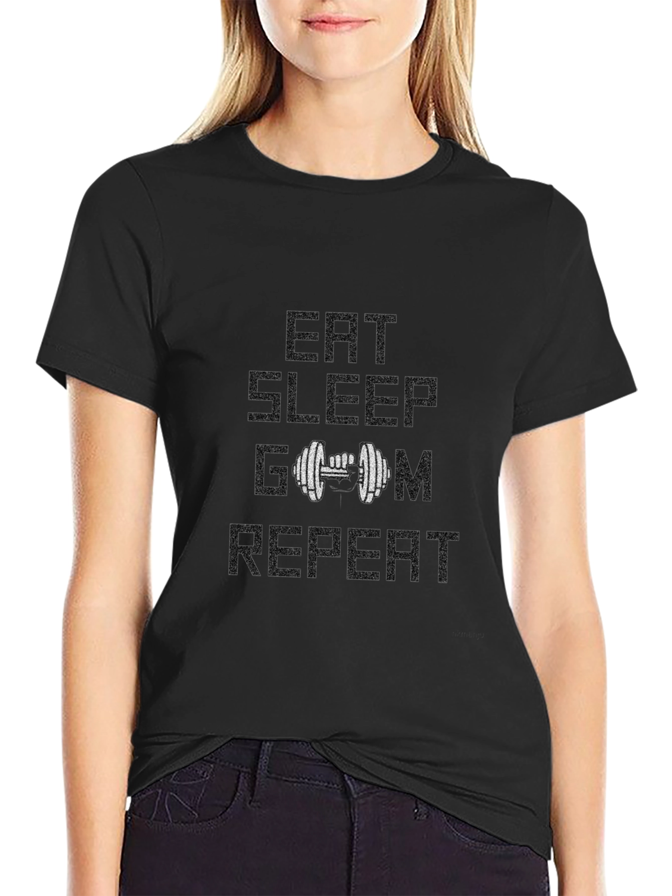 Eat Sleep Gym Repeat Black Graphic T-Shirt