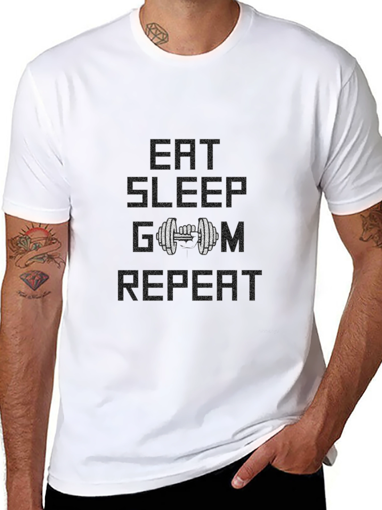 Eat Sleep Gym Repeat Black Graphic T-Shirt