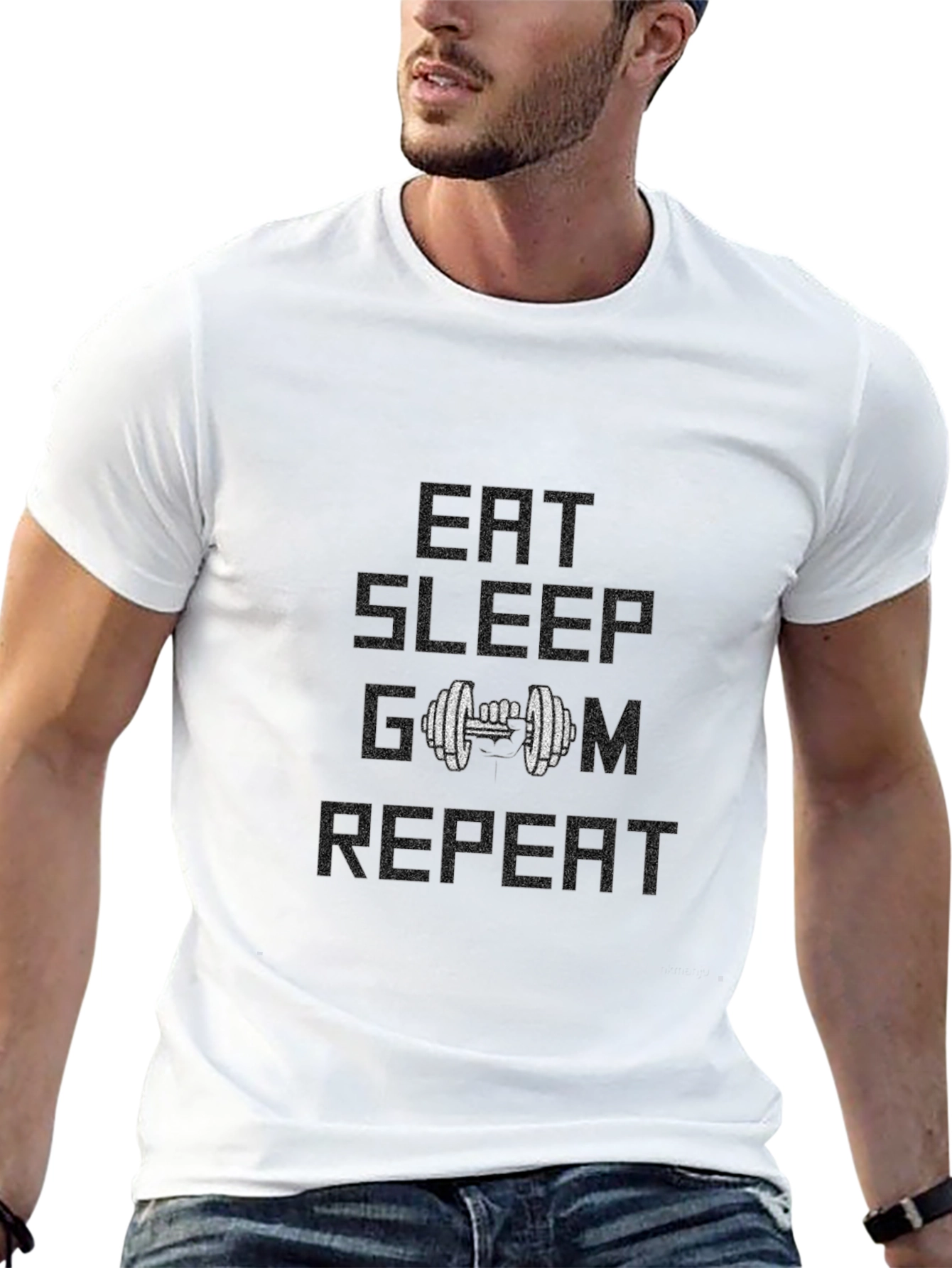Eat Sleep Gym Repeat Black Graphic T-Shirt