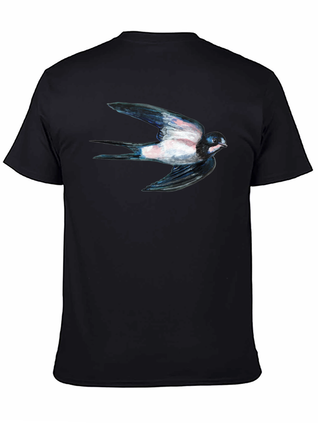 Swallow Bird Print Black Tee