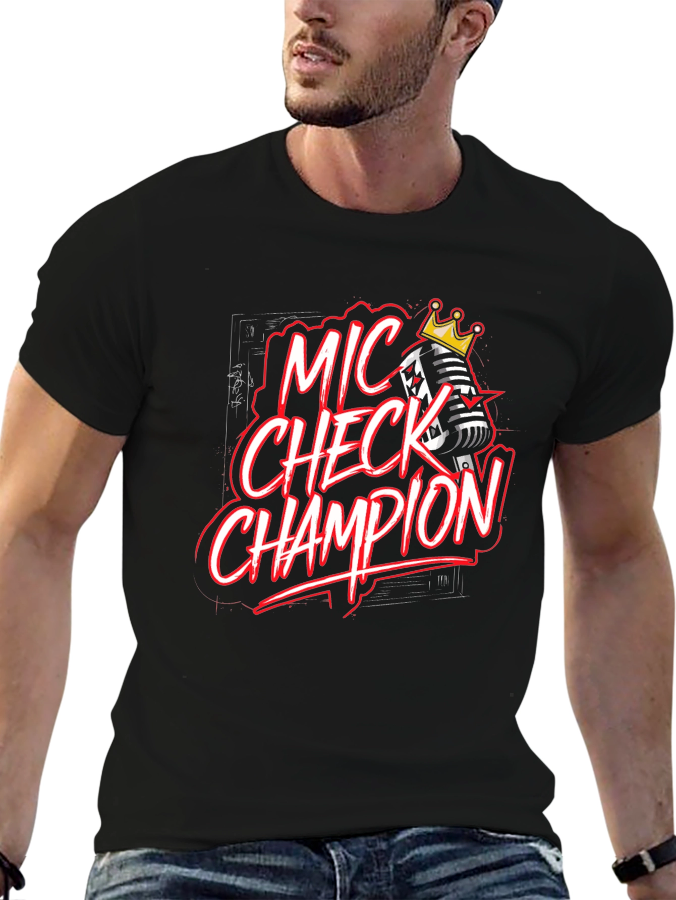Mic Check Champion Black Graphic Tee