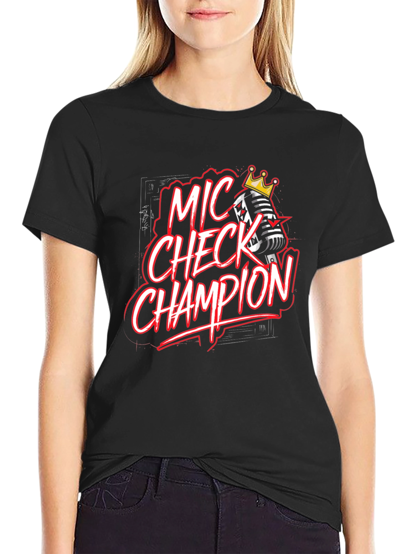 Mic Check Champion Black Graphic Tee