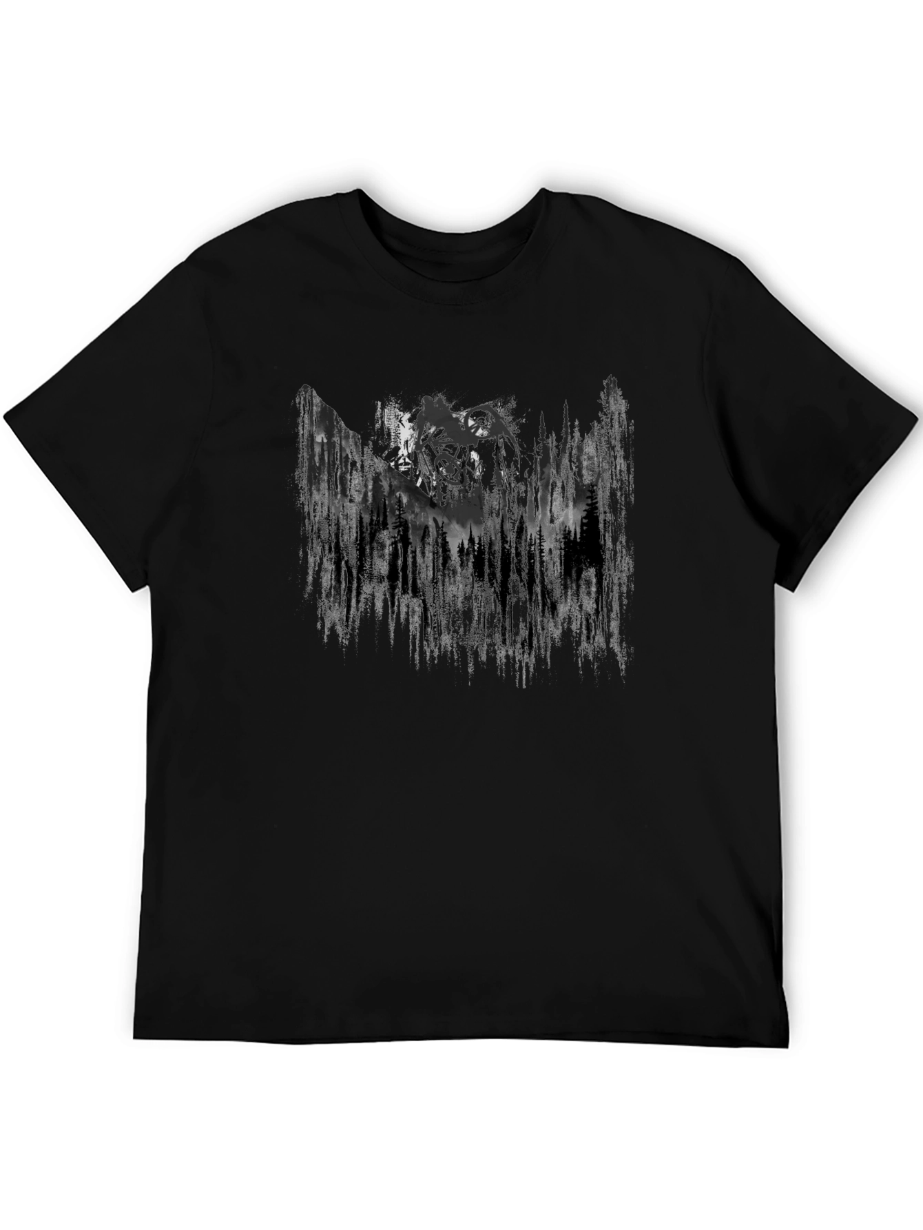 Mens Black Graphic Tee - Mountain Forest Design