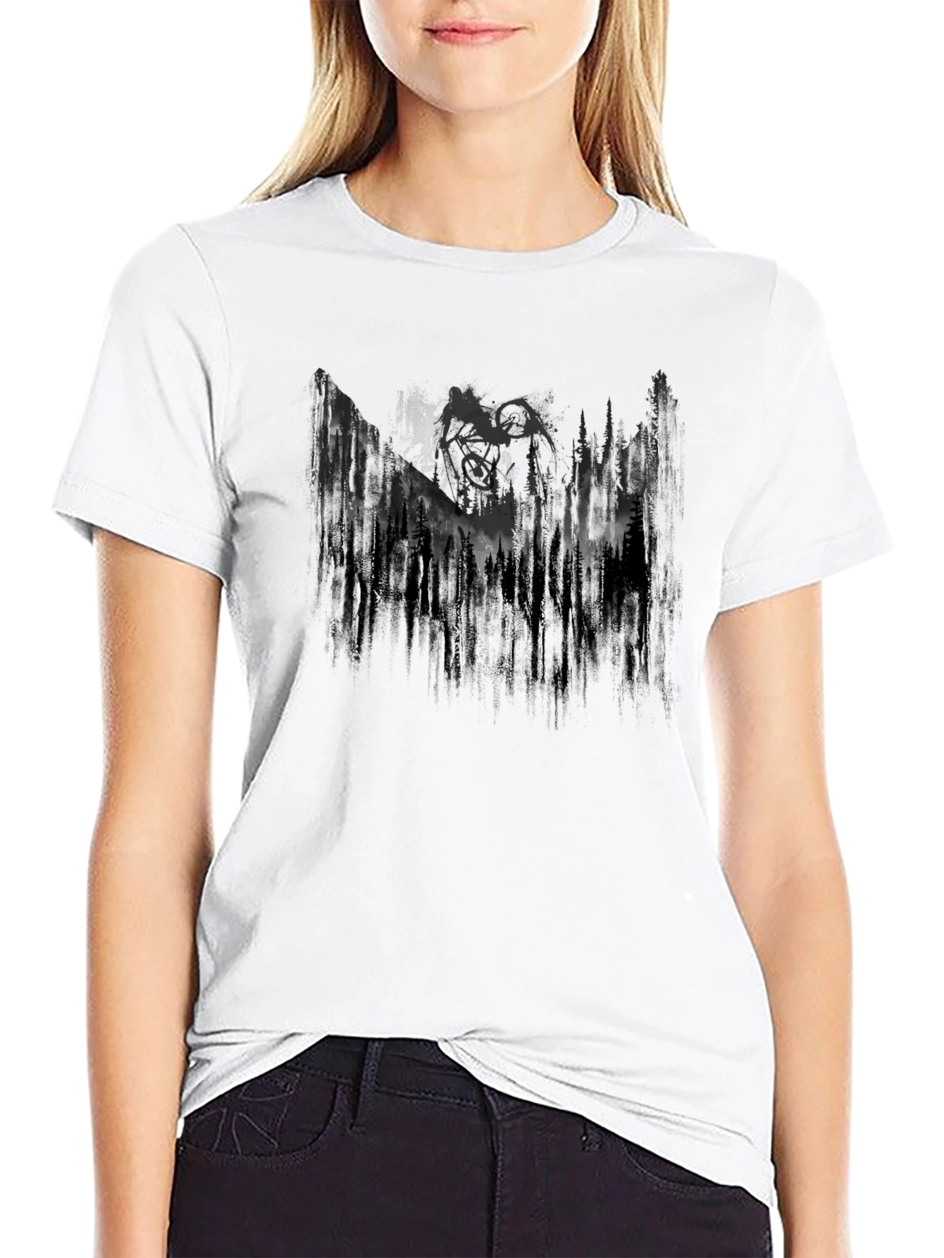 Mens Black Graphic Tee - Mountain Forest Design