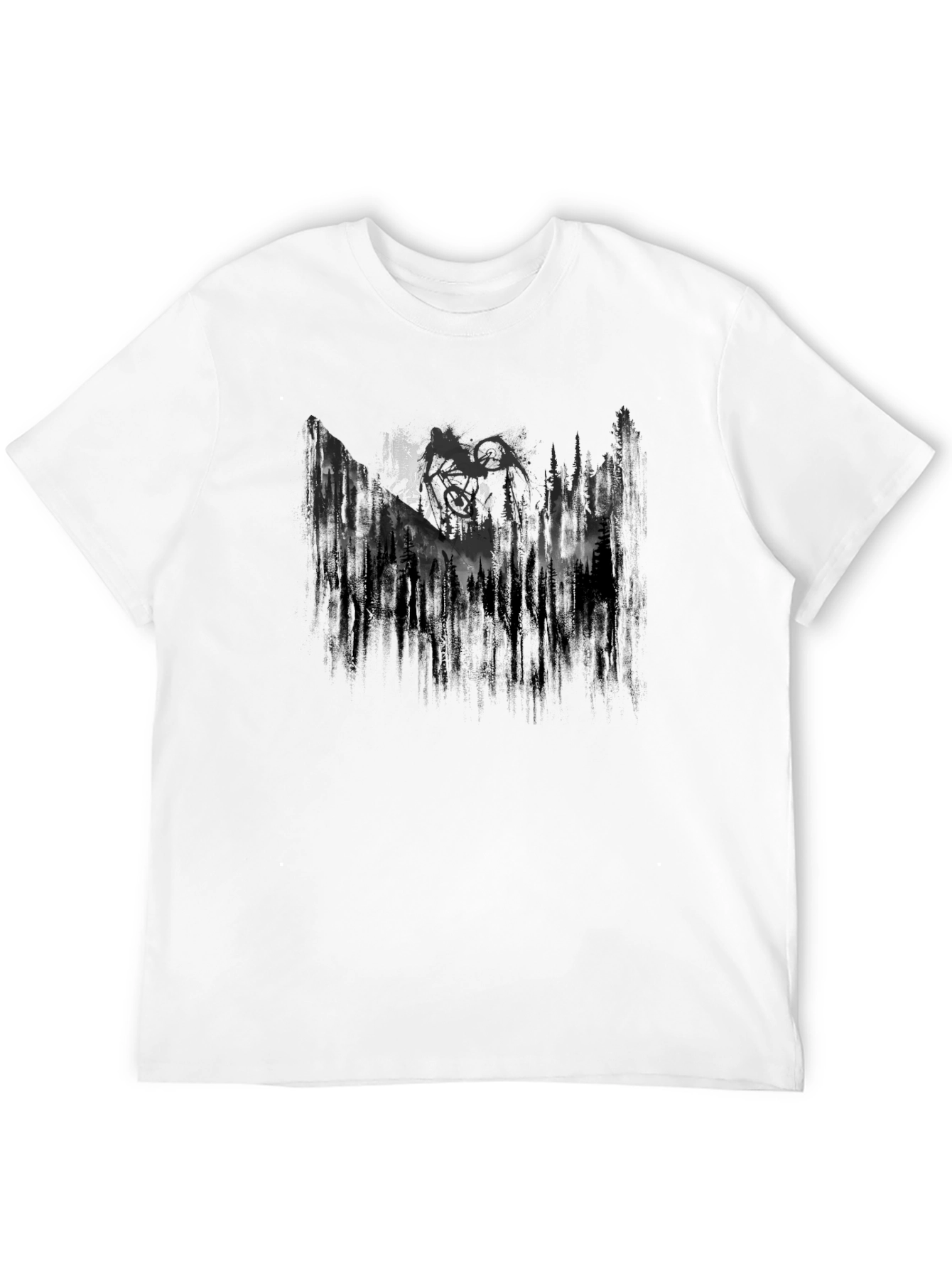 Mens Black Graphic Tee - Mountain Forest Design