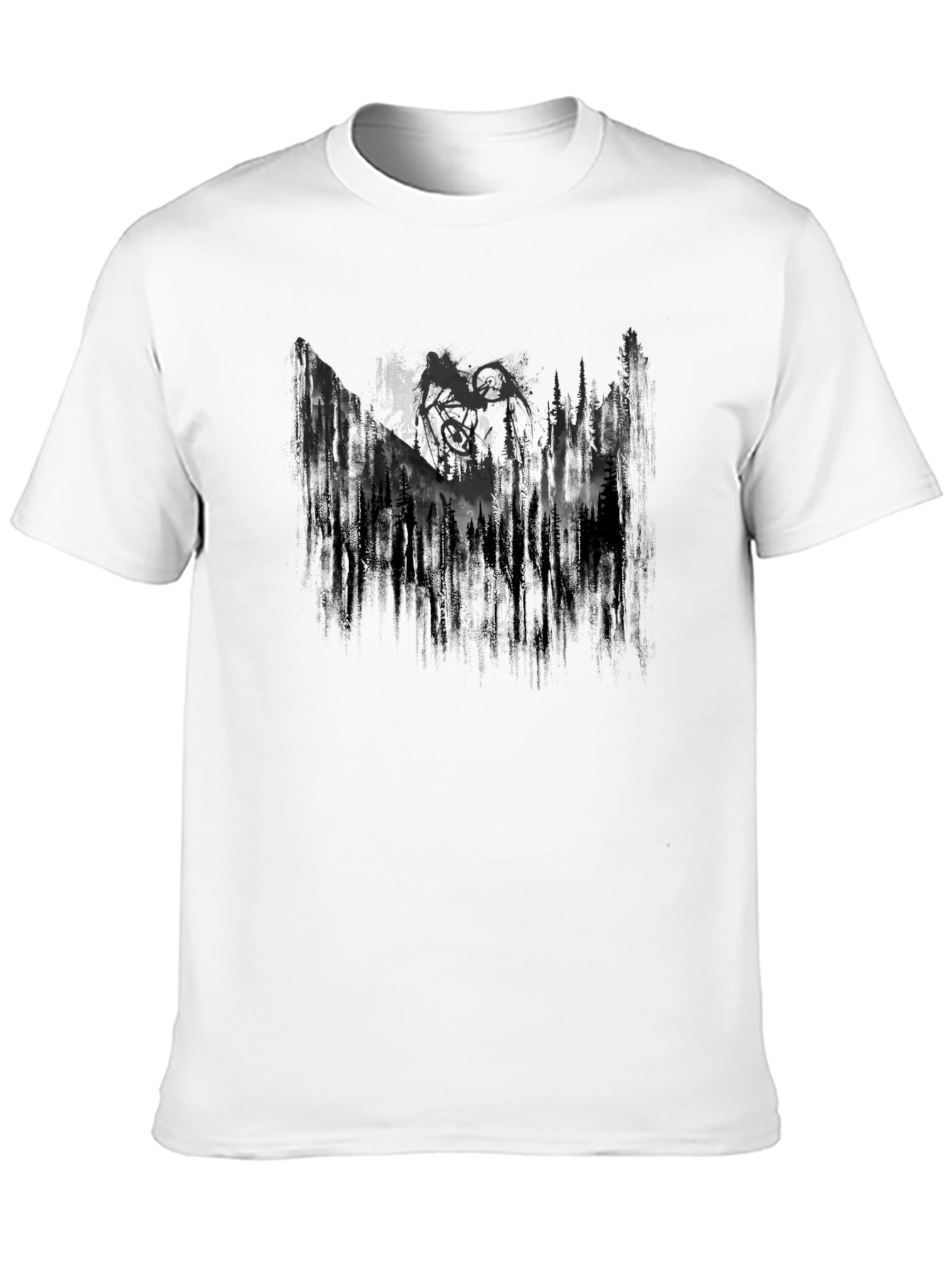 Mens Black Graphic Tee - Mountain Forest Design