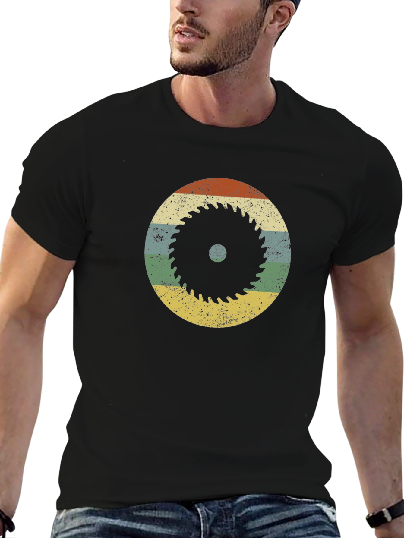 Retro Saw Blade Graphic T-Shirt - Black
