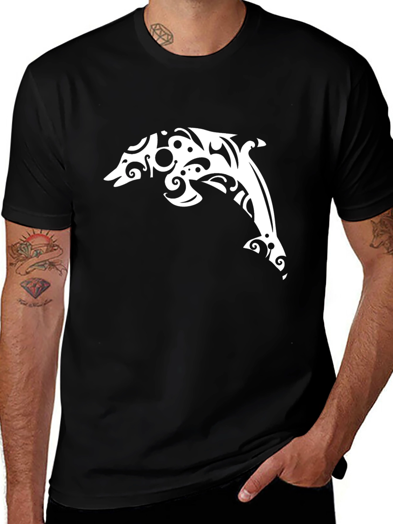 Tribal Dolphin Black T-Shirt
