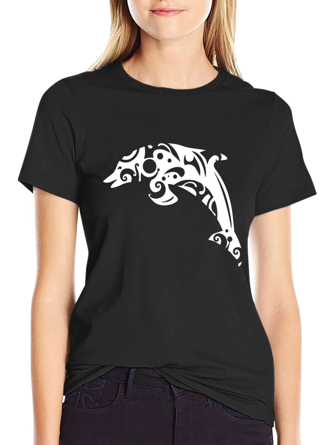 Tribal Dolphin Black T-Shirt