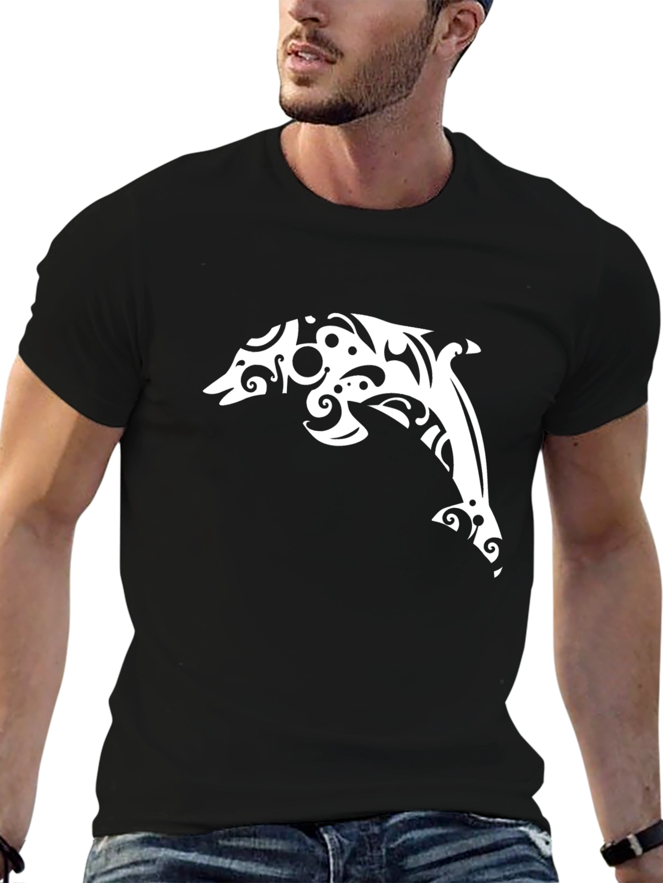 Tribal Dolphin Black T-Shirt