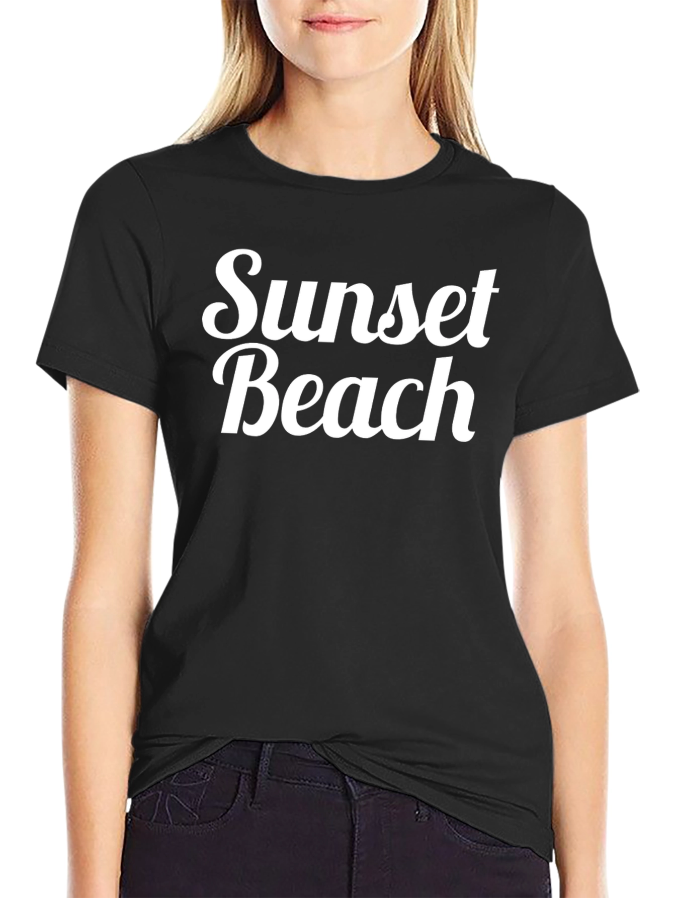 Sunset Beach Black Graphic T-Shirt