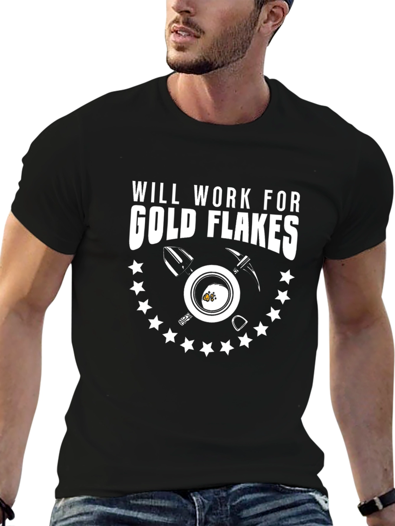 Will Work For Gold Flakes Black T-Shirt