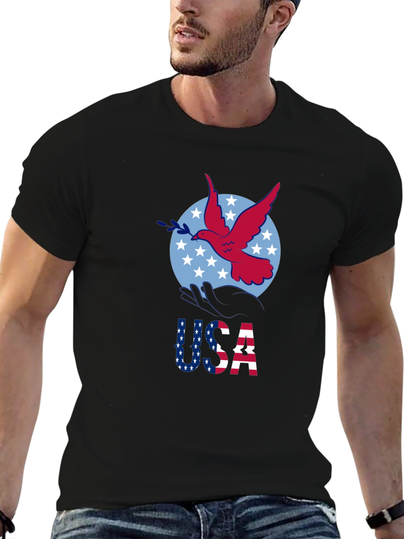 USA Dove Graphic Print Black T-Shirt