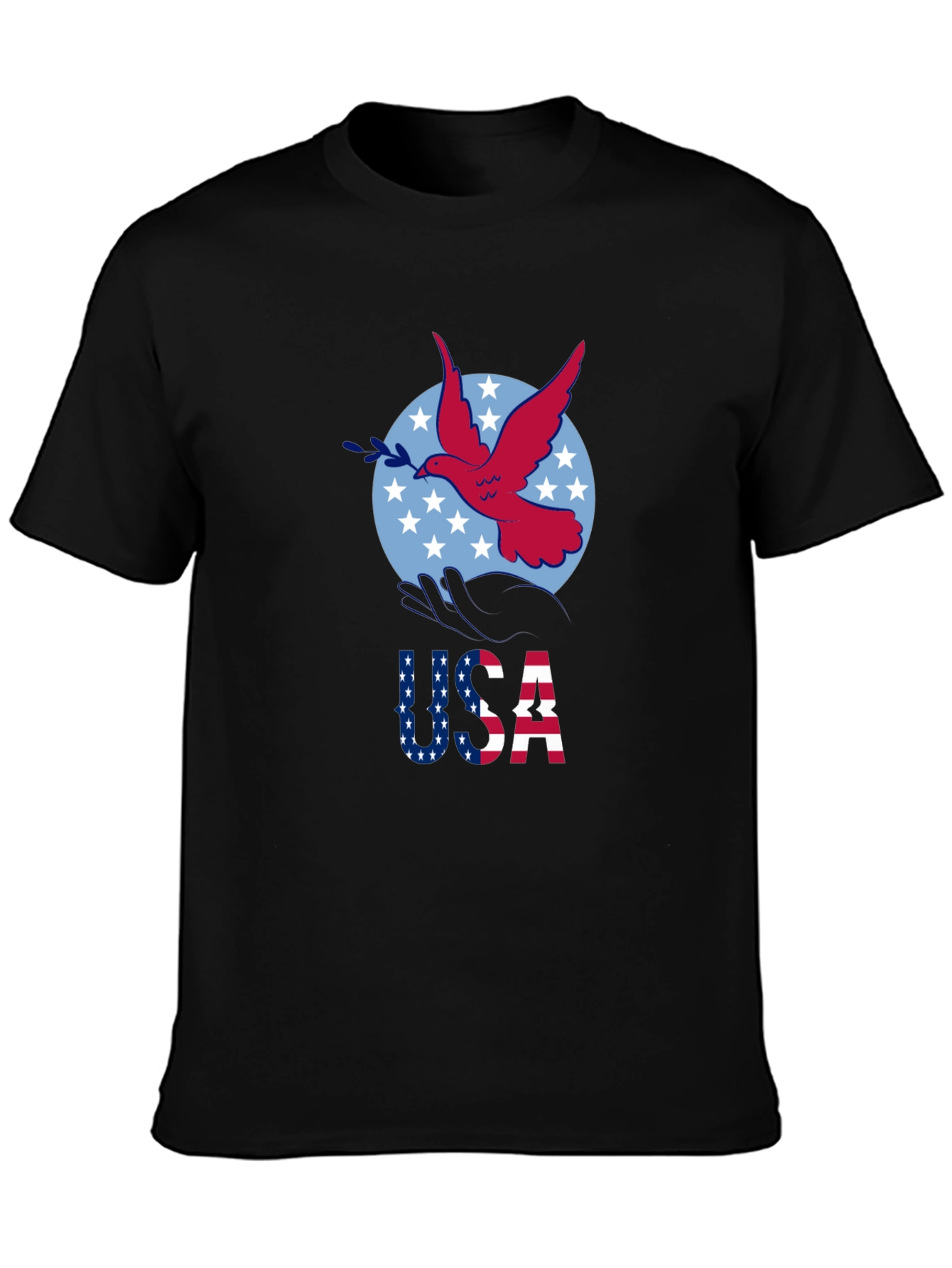 USA Dove Graphic Print Black T-Shirt