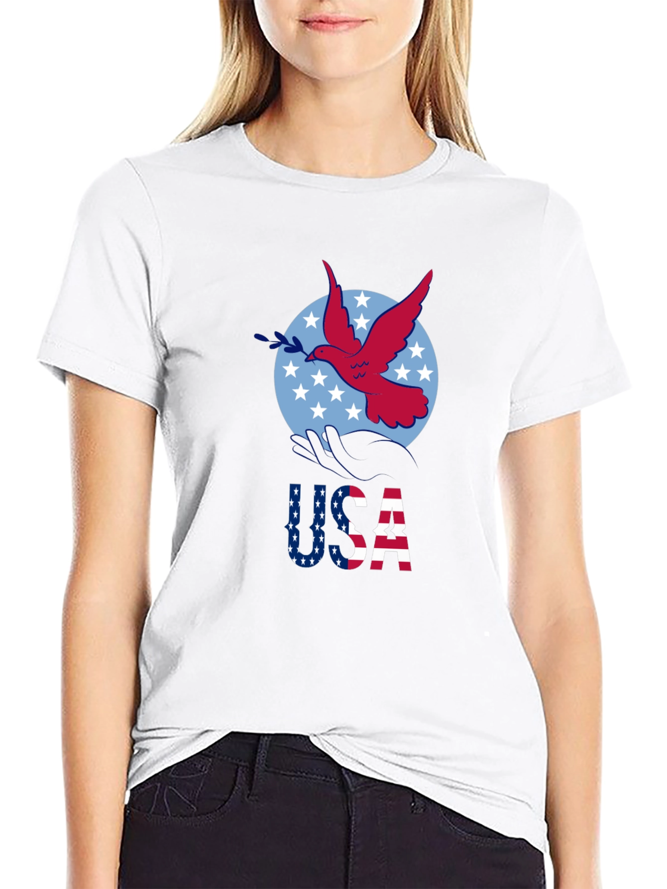 USA Dove Graphic Print Black T-Shirt
