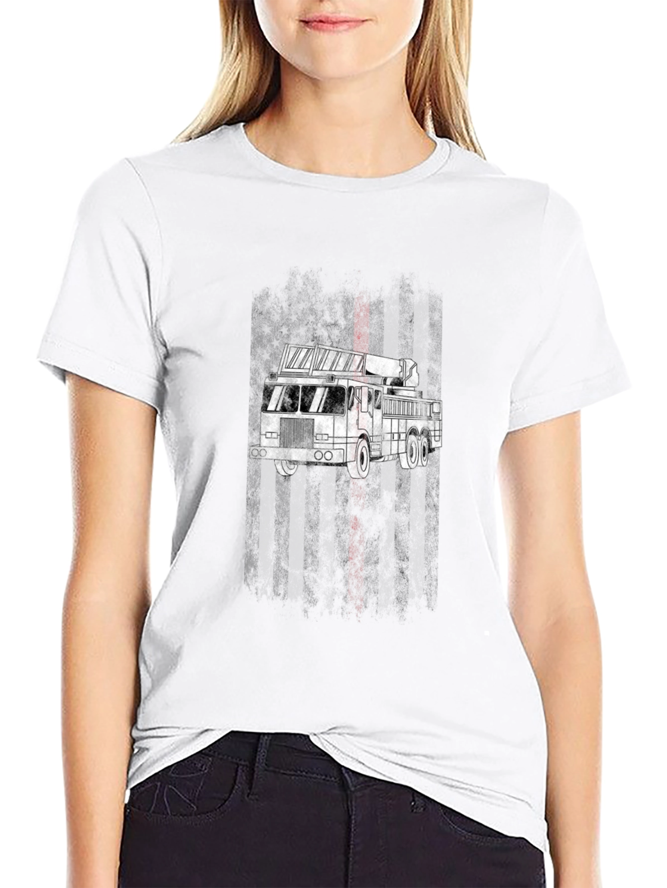 Firefighter Truck T-Shirt - Patriotic Design
