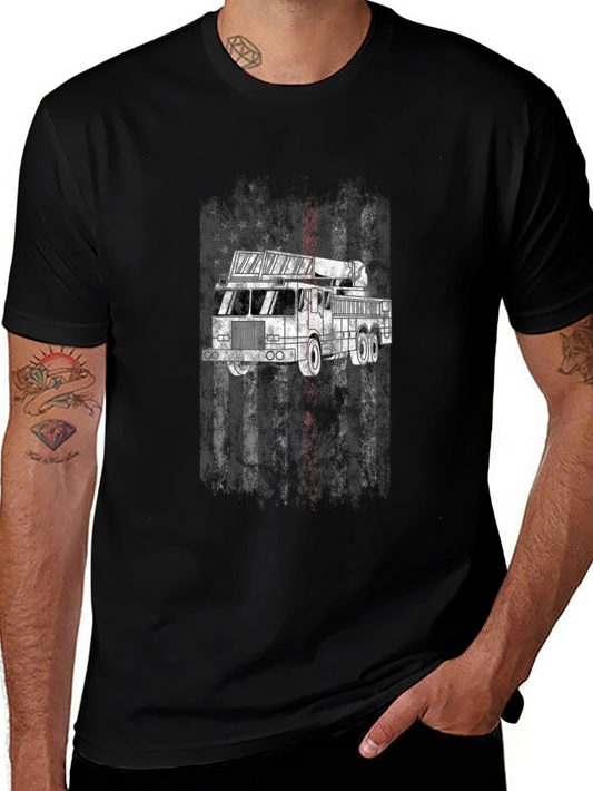 Firefighter Truck T-Shirt - Patriotic Design