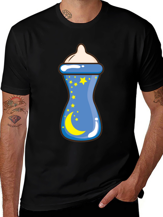 Baby Bottle Moon Stars Graphic Black T-Shirt