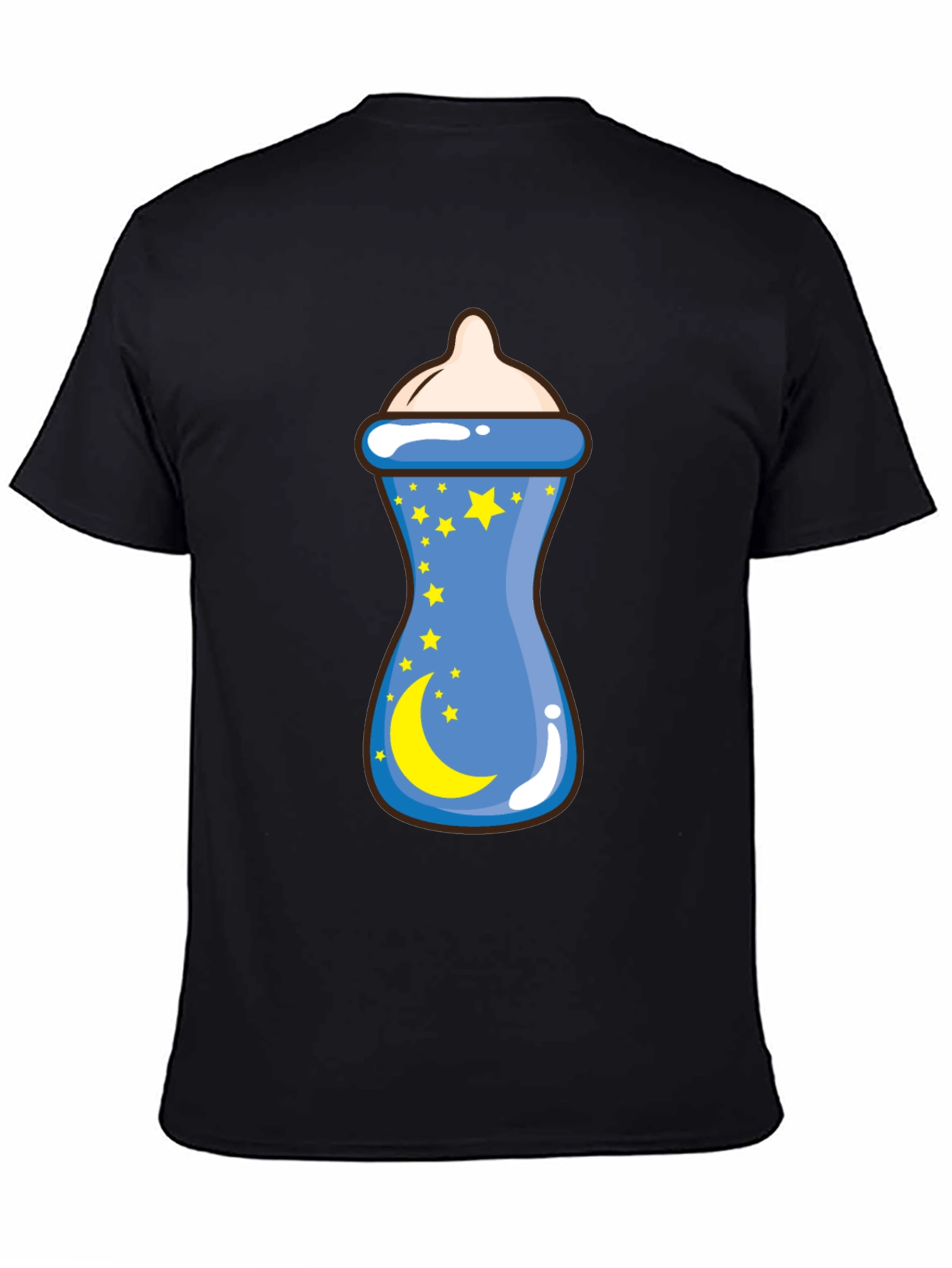 Baby Bottle Moon Stars Graphic Black T-Shirt