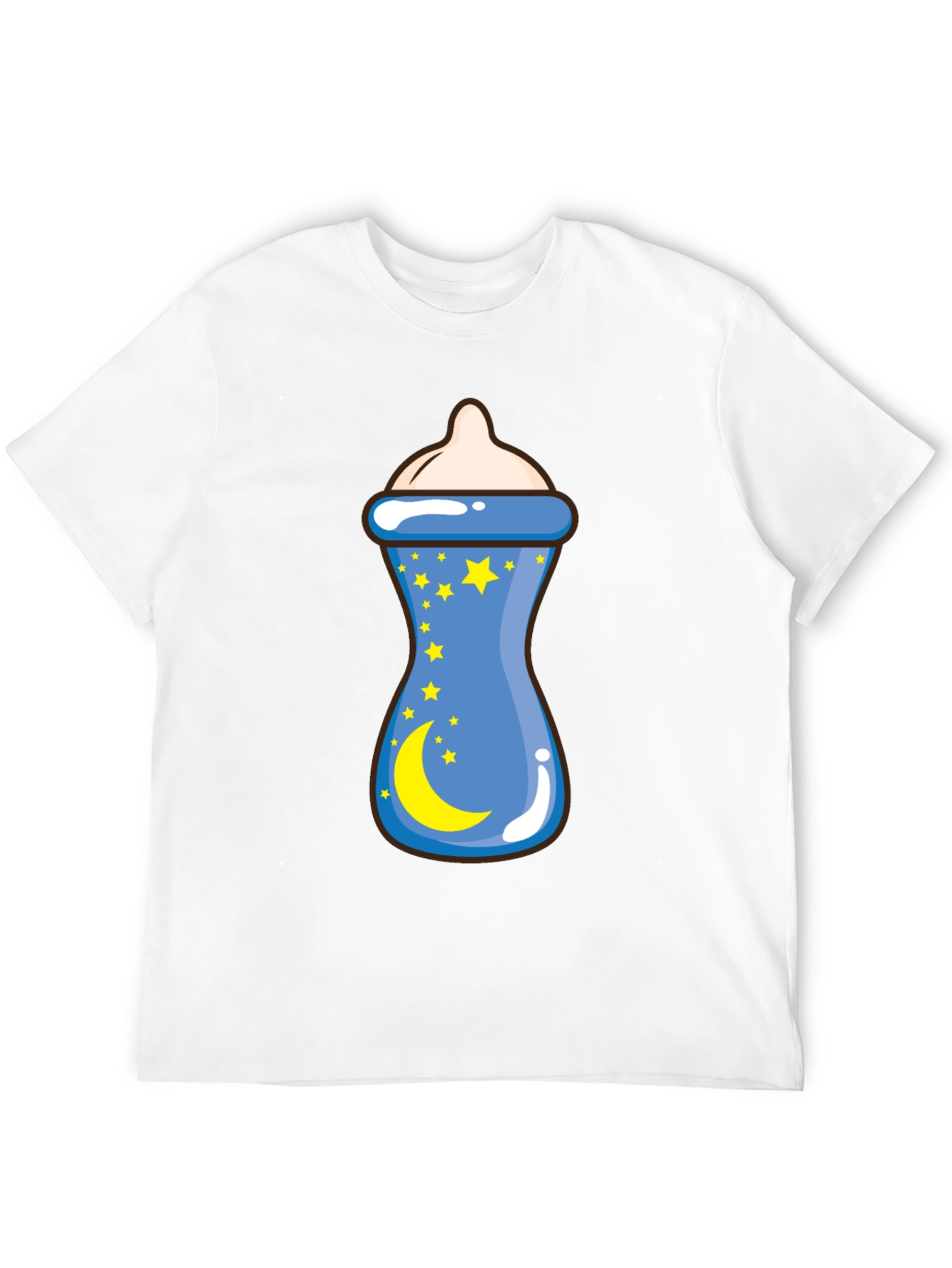 Baby Bottle Moon Stars Graphic Black T-Shirt