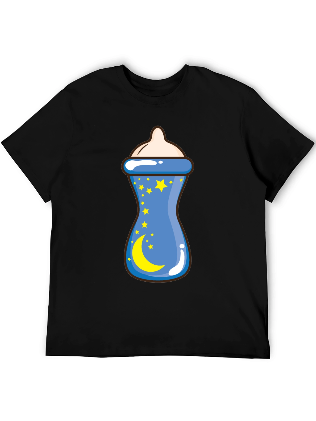 Baby Bottle Moon Stars Graphic Black T-Shirt