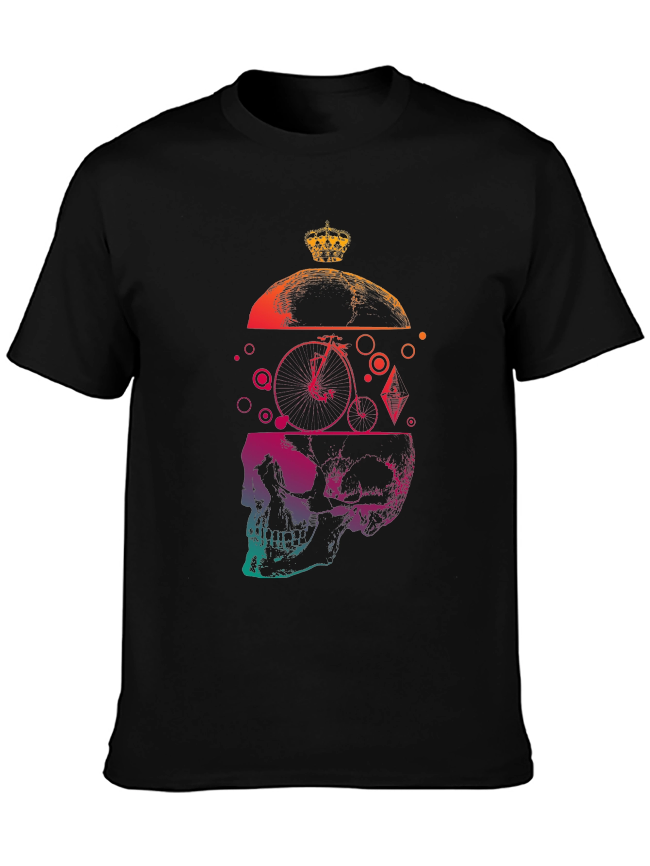 Skull & Crown Graphic Tee - Unique Gradient Design