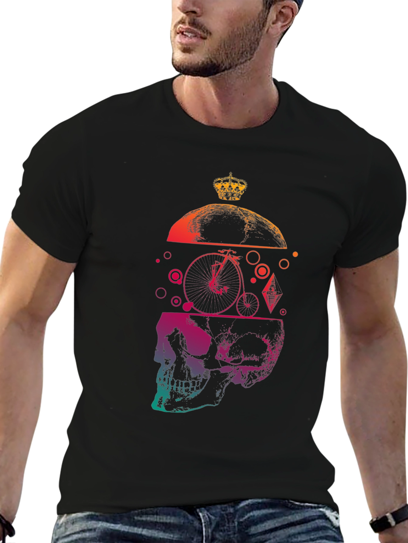 Skull & Crown Graphic Tee - Unique Gradient Design