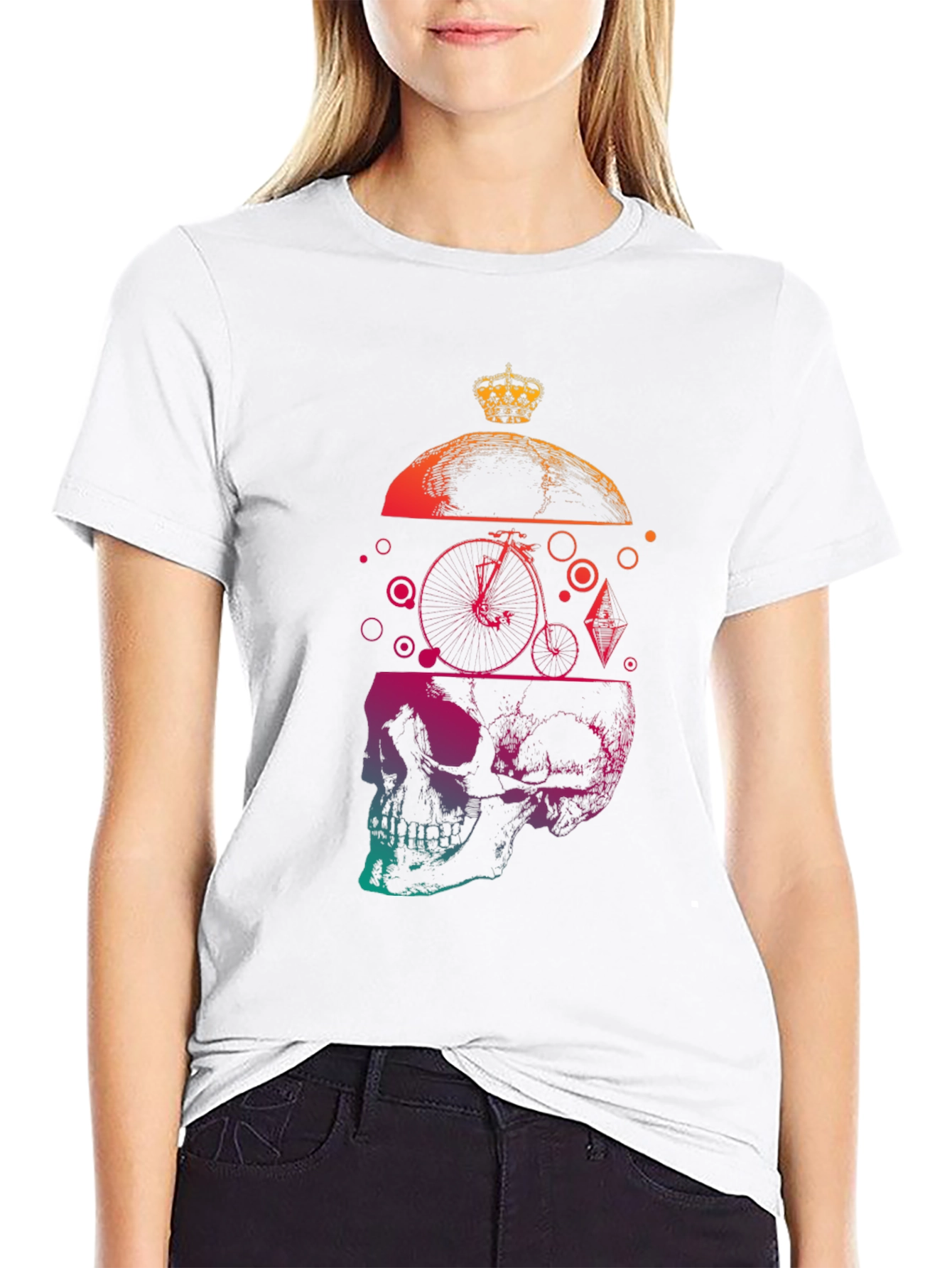Skull & Crown Graphic Tee - Unique Gradient Design