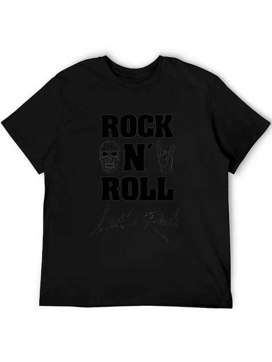 Rock N Roll Skull Graphic Tee - Black Cotton