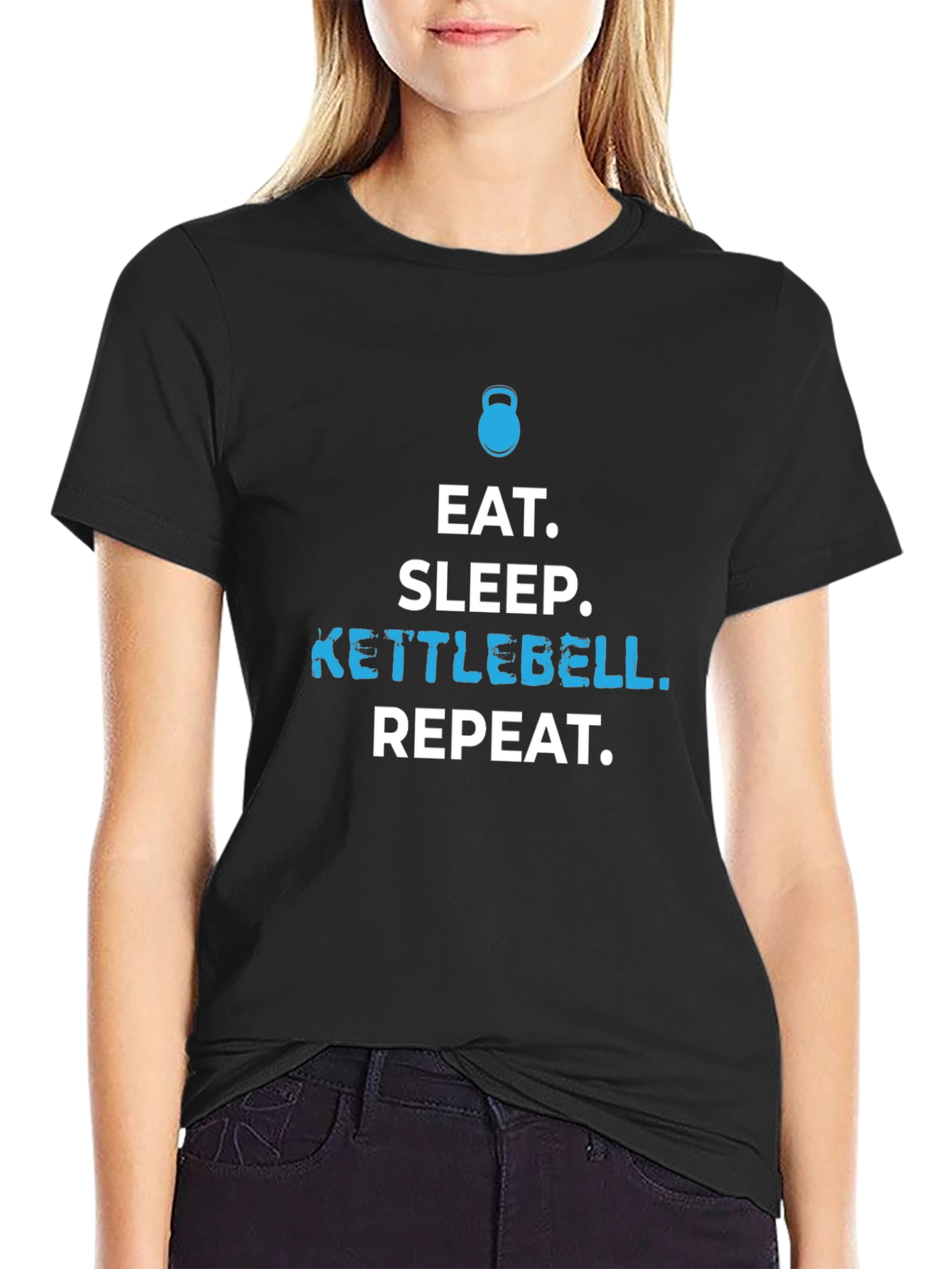 Eat Sleep Kettlebell Repeat Black Graphic T-Shirt