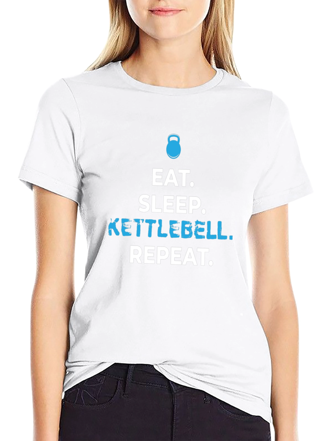 Eat Sleep Kettlebell Repeat Black Graphic T-Shirt