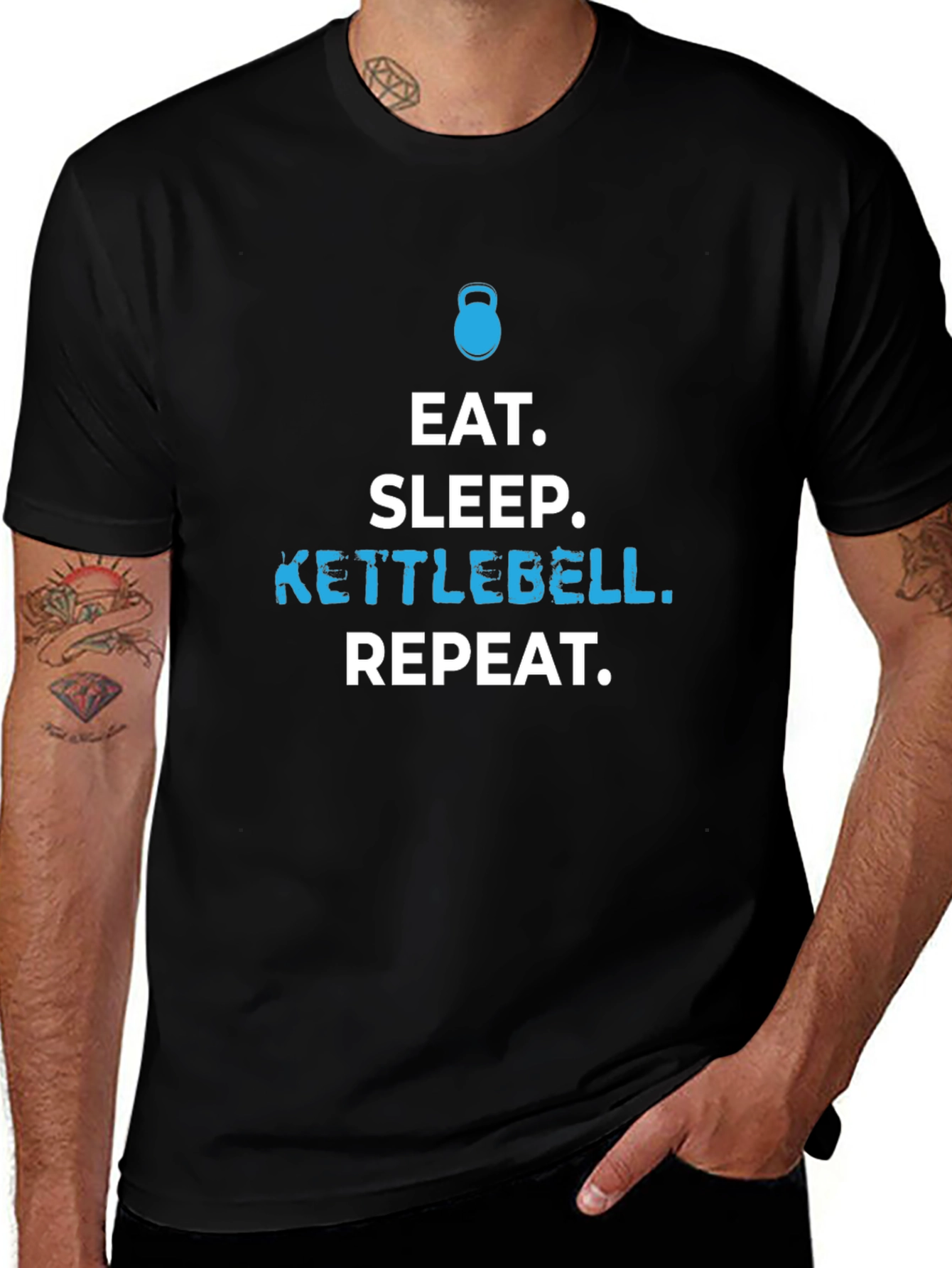 Eat Sleep Kettlebell Repeat Black Graphic T-Shirt