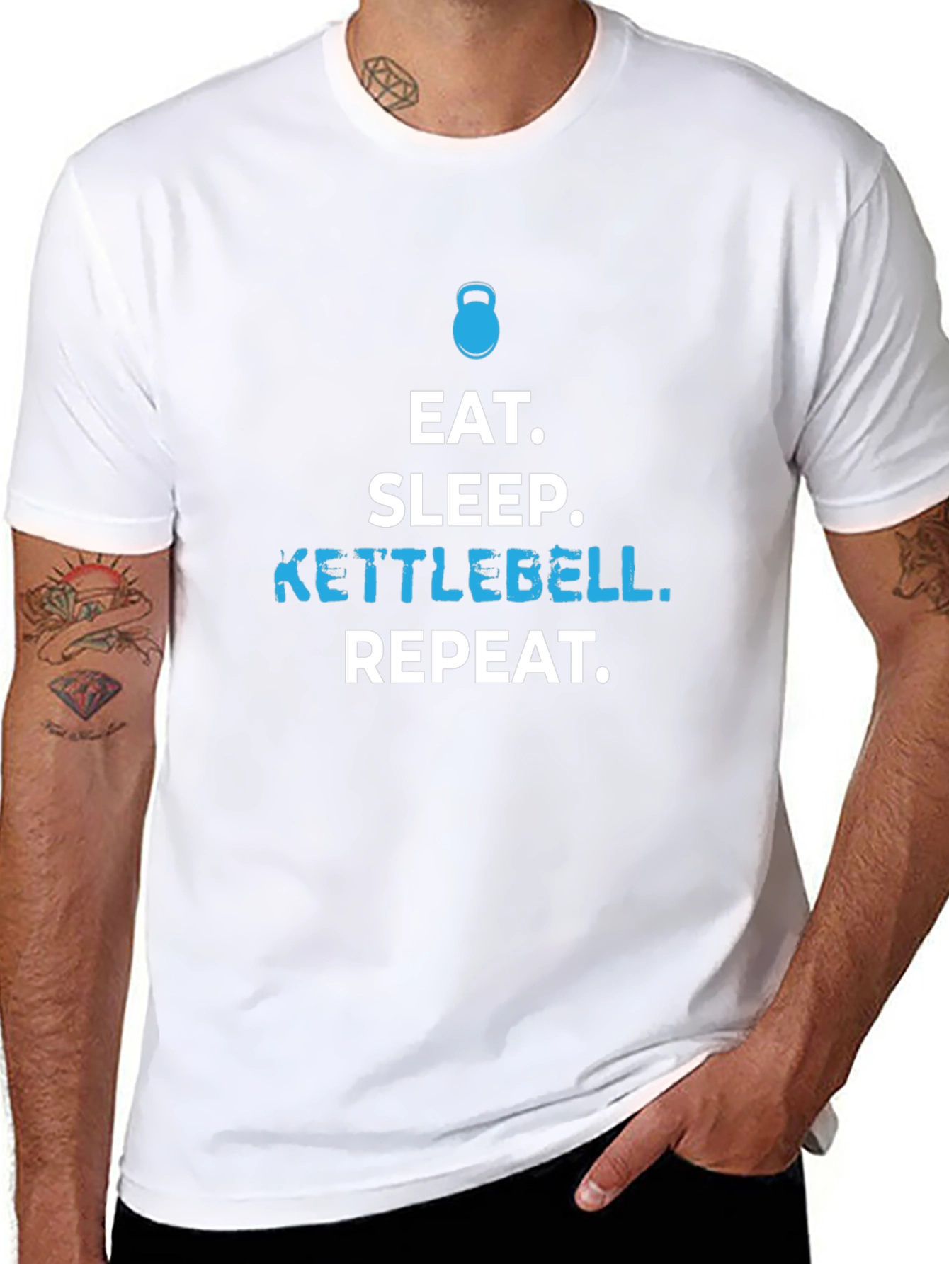 Eat Sleep Kettlebell Repeat Black Graphic T-Shirt