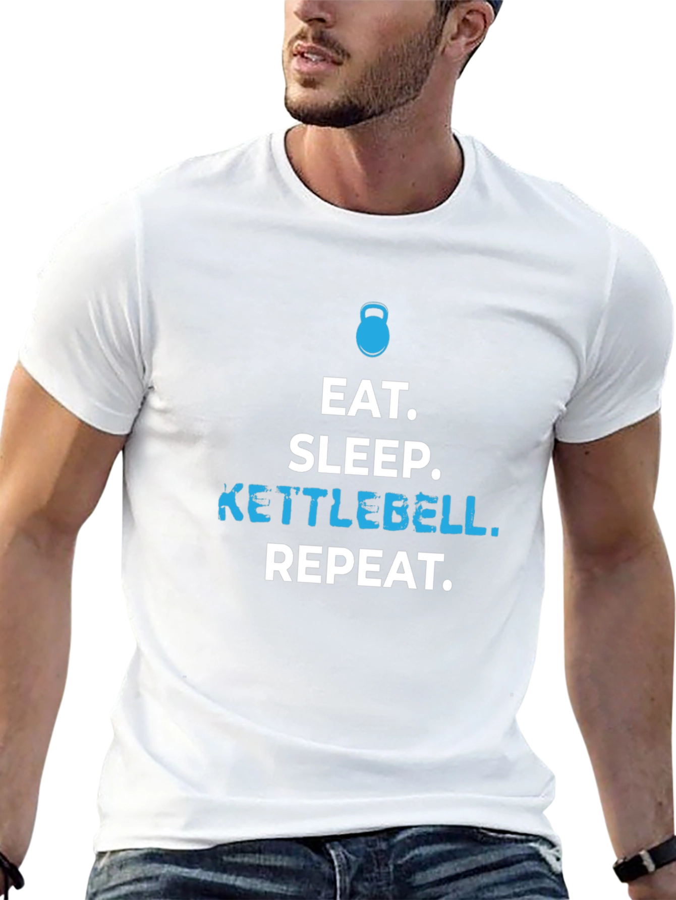 Eat Sleep Kettlebell Repeat Black Graphic T-Shirt