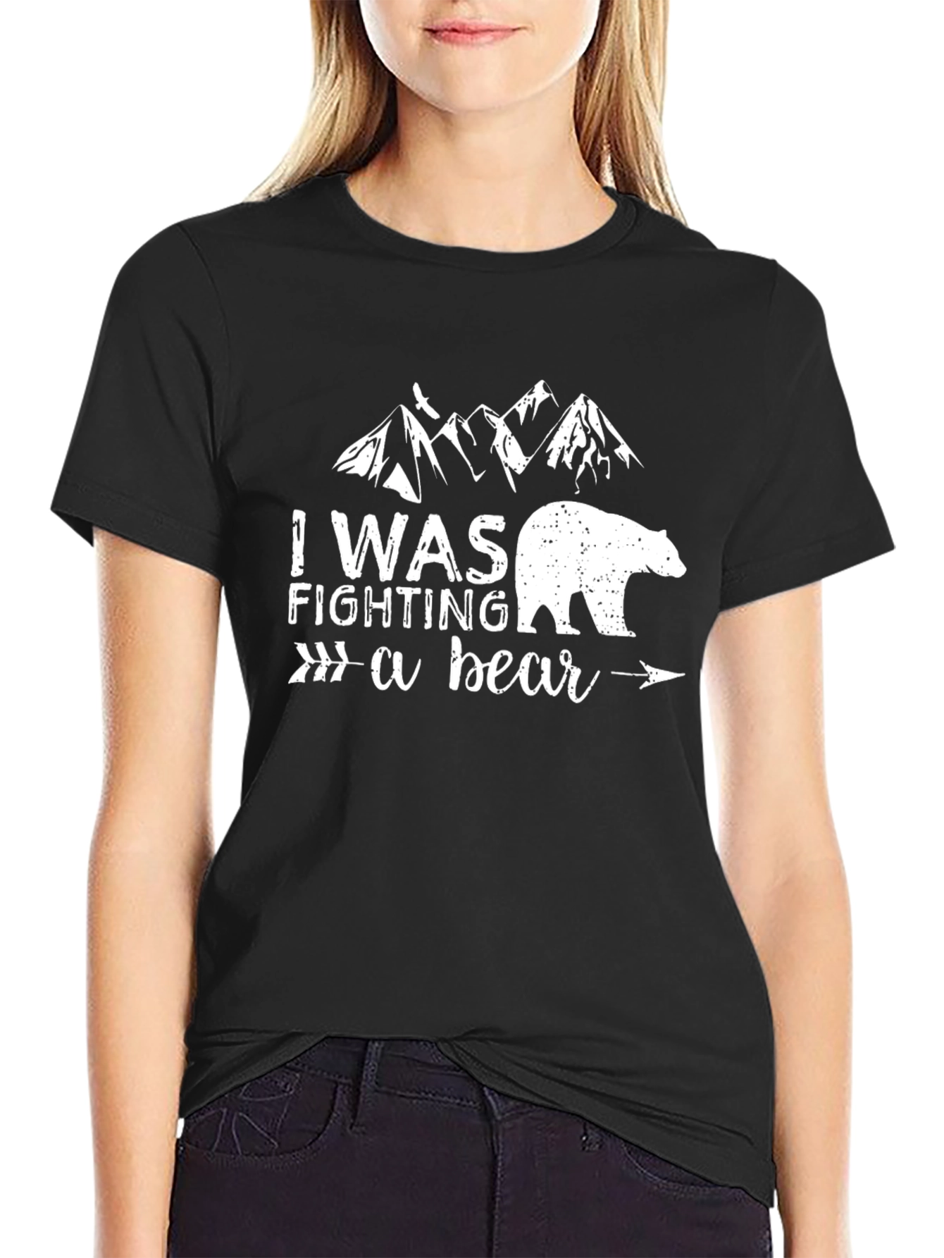 I Was Fighting A Bear T-Shirt Black Graphic Tee