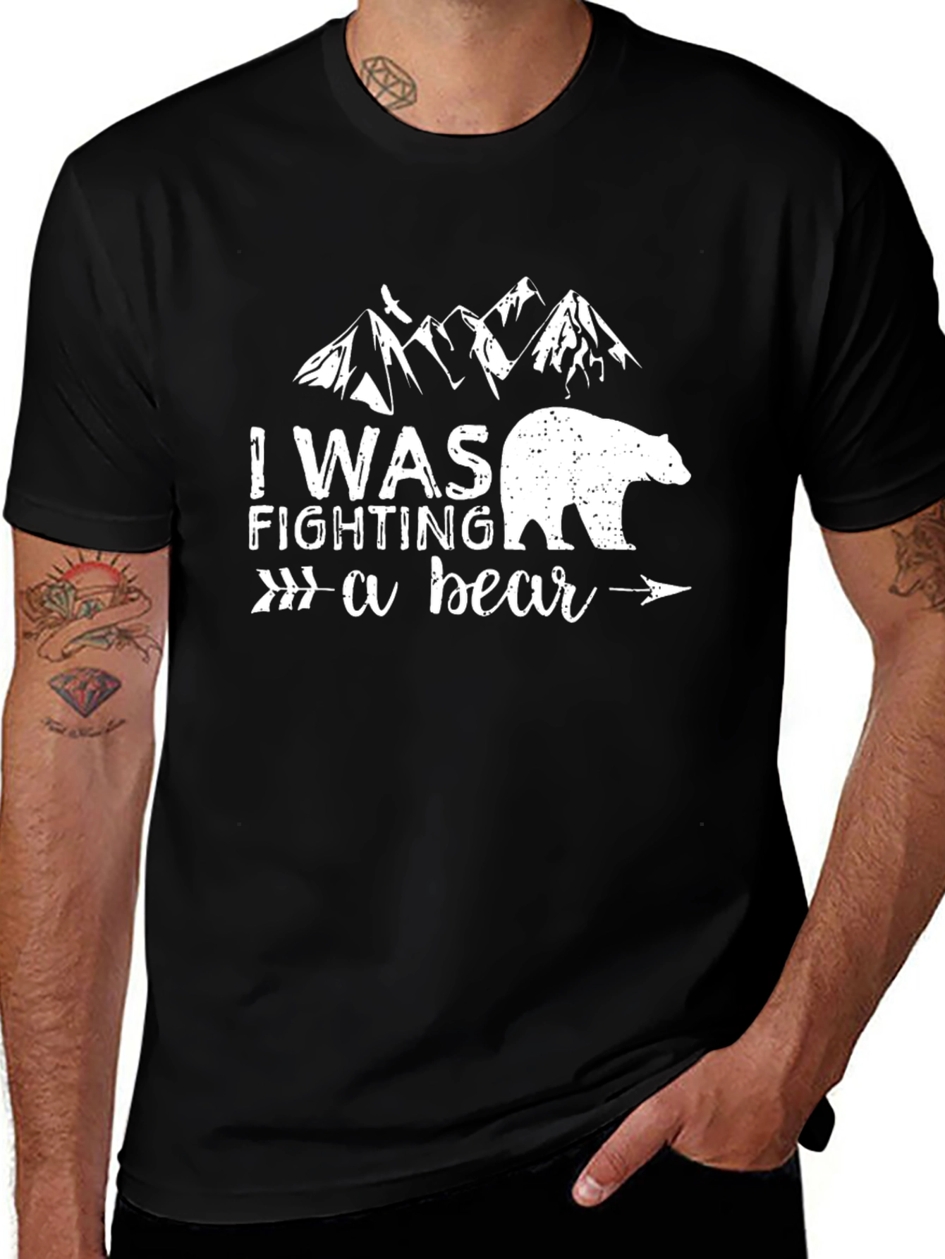 I Was Fighting A Bear T-Shirt Black Graphic Tee