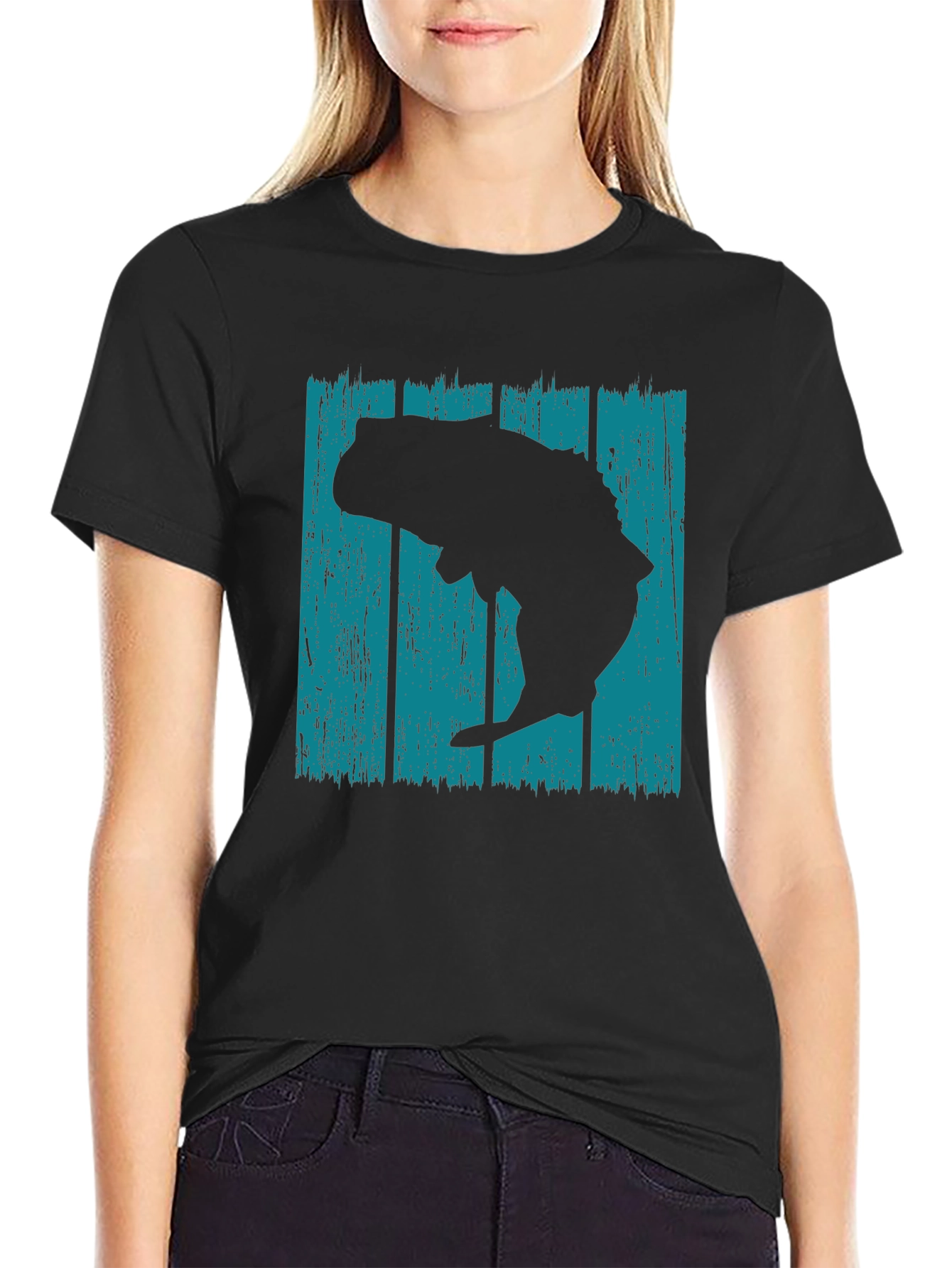 Retro Bass Fish Graphic T-Shirt - Black